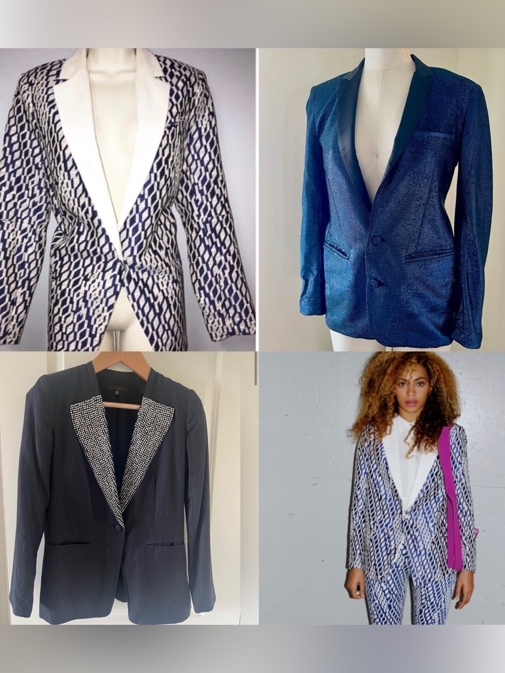 Joe’s Jeans Y2K Evening Blazers lot of 3 rhinestone, satin, leather lapels. S-M